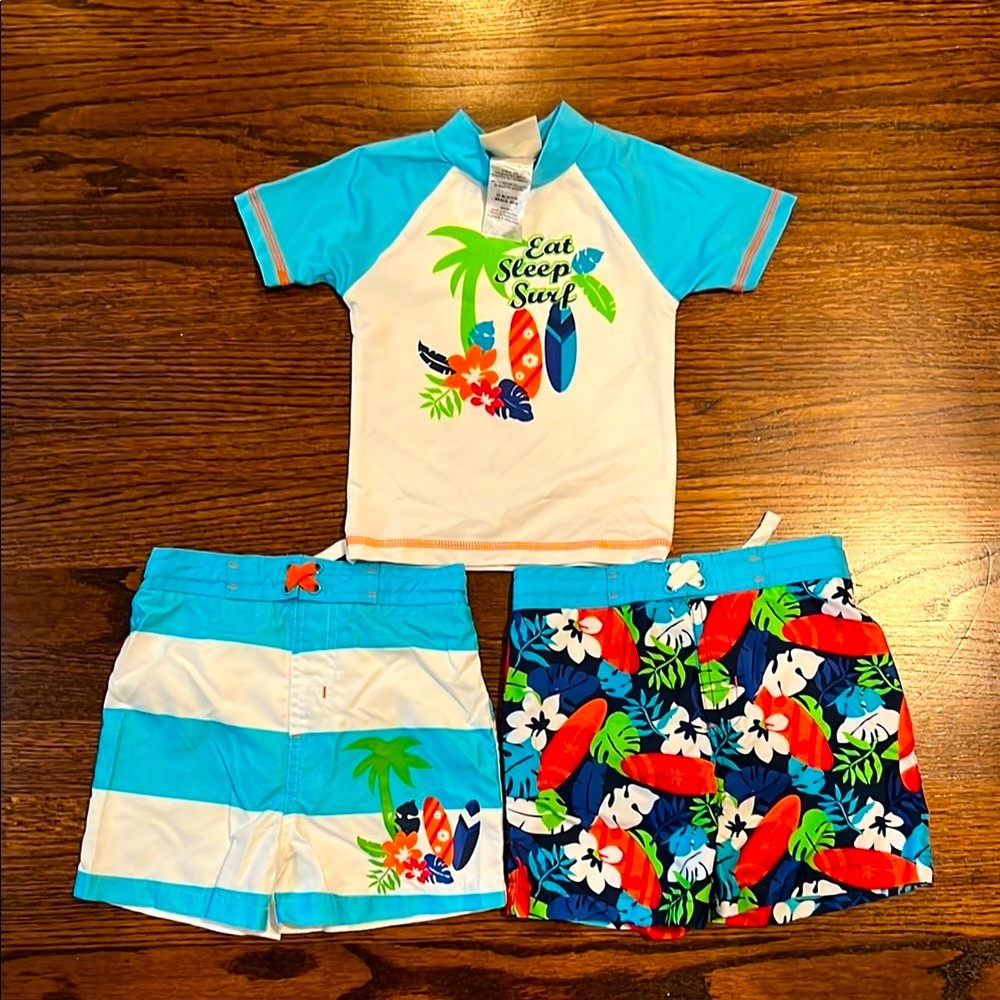 Bundle of Blue and White Rashguard Set with Tropical Design